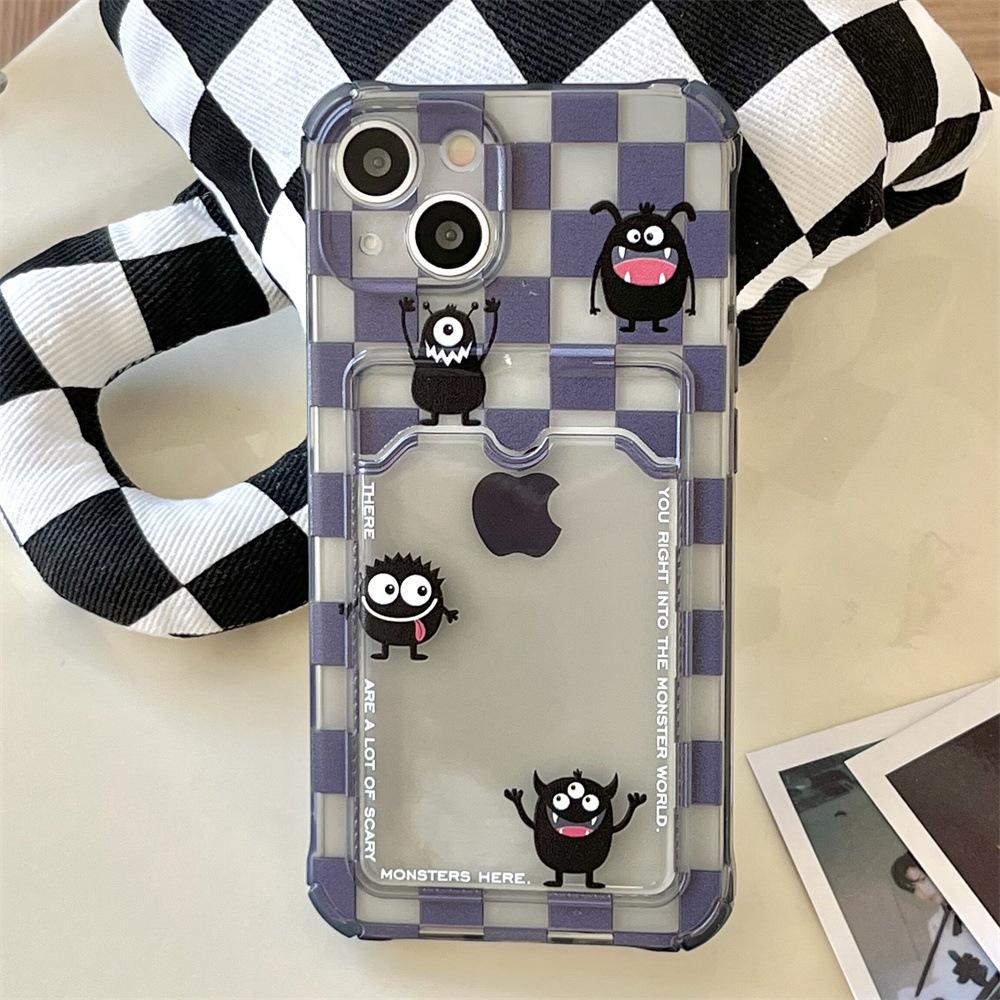 Прозрачный чехол для мобильного телефона iPhone 11, совместимый с моделями XR, XS Max и 13, с дизайном Lattice Monster для слота для карт 14pro.