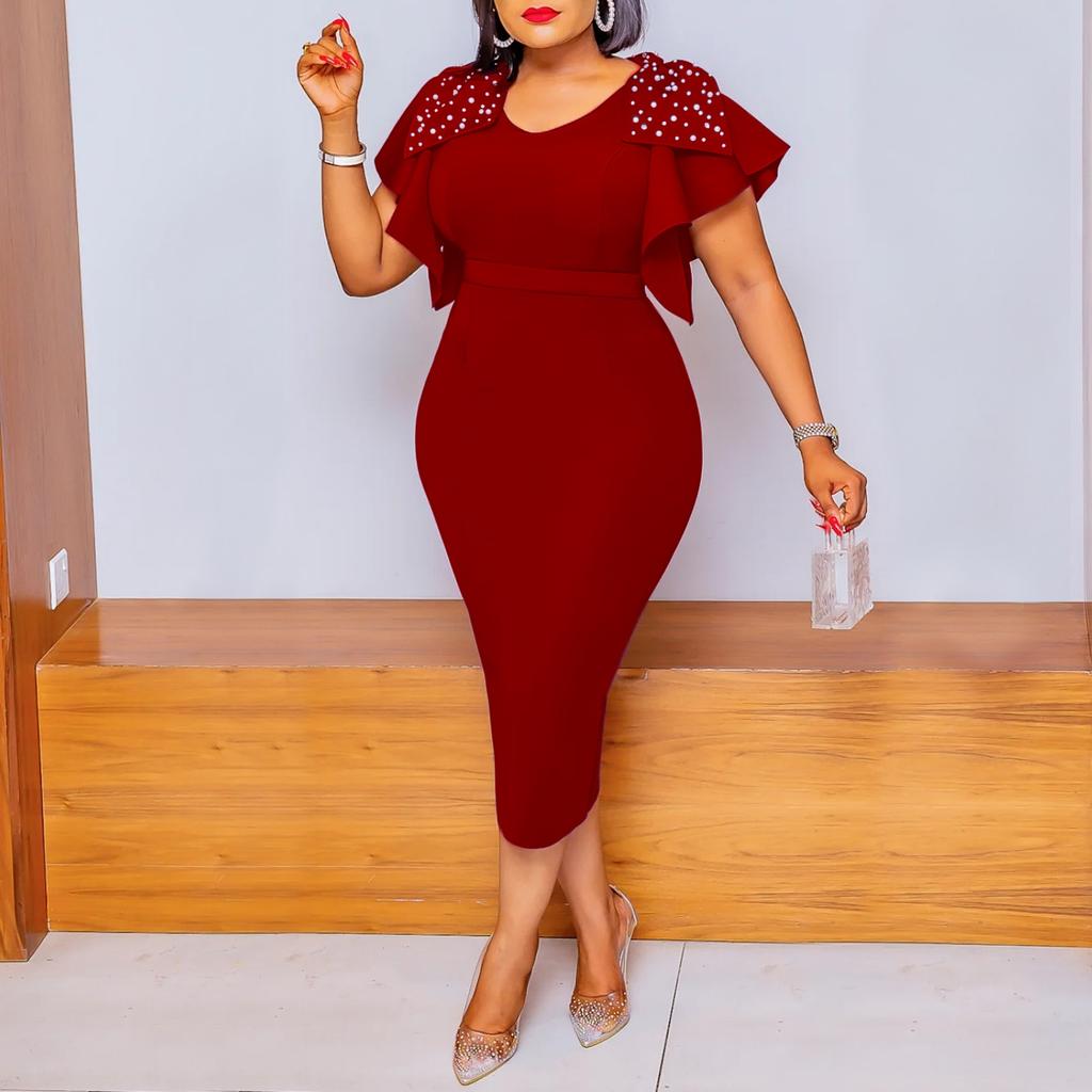 Летние женские платья больших размеров, модные платья с рюшами и бисером, платья