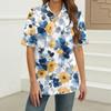 Women's Fashion Casual Button Pocket Shirt Short Sleeve Print Lapel Top