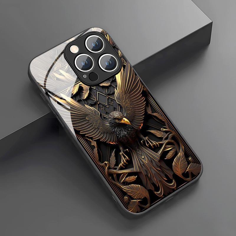 Чехол для телефона iPhone 17 Pro Max 11 12 13 14 15 16 Pro 17Air 16E 7 8 16 Plus XR XS X Роскошный узор Орла Закаленное стекло