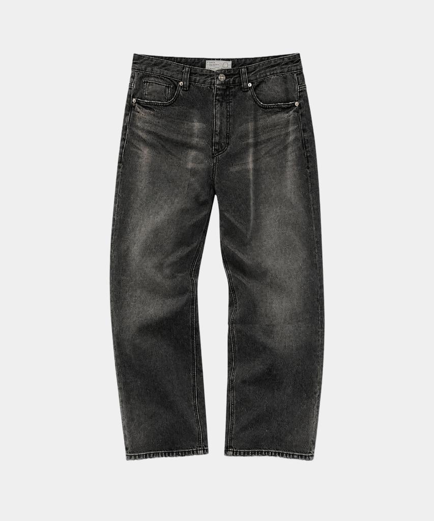 CHOWOO Loose Straight Brushed Faded Denim Pants (Washed Black)