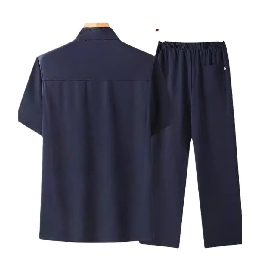 Костюм Tang с короткими рукавами, мужской летний костюм из двух частей Ice Silk, дропшиппинг
