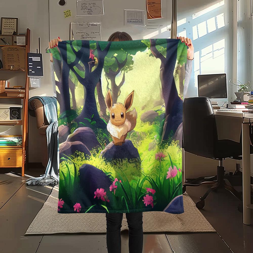Eevee Print Flannel Blanket, High quality Comfortable for All Seasons, Home Decor, Warmth and Comfort