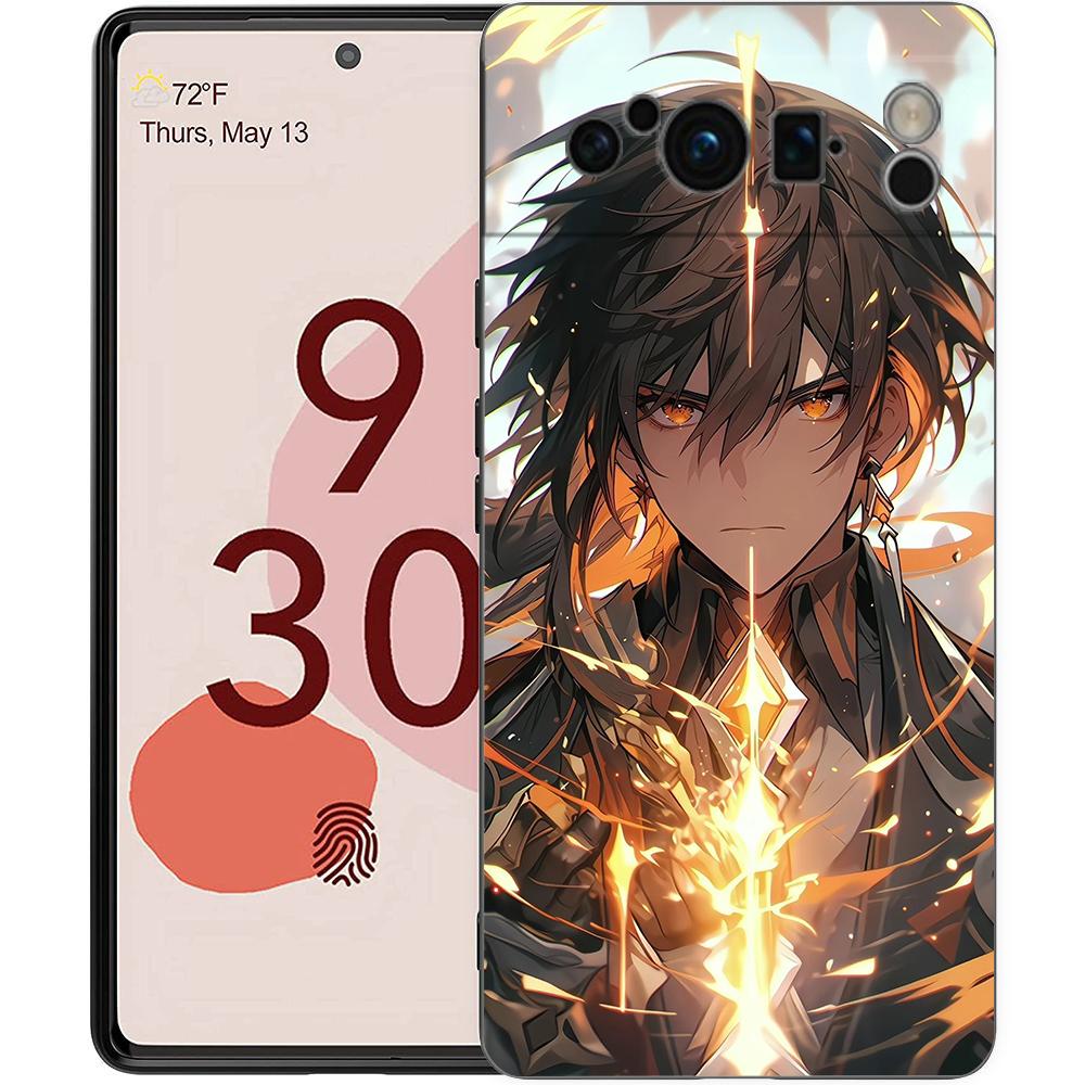 Чехол для телефона Google Pixel 8 7 6 Pro 8A 7A 6A, ТПУ-оболочка, Мягкий силикон, Ударопрочный, Черная крышка, Genshin Impact Wanderer