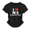 Front Shoulder Crew Neck Cotton Short Sleeve T-Shirt American Printed Alphabet Pinch Waist Pleated Spice Girl Short Top Summer New