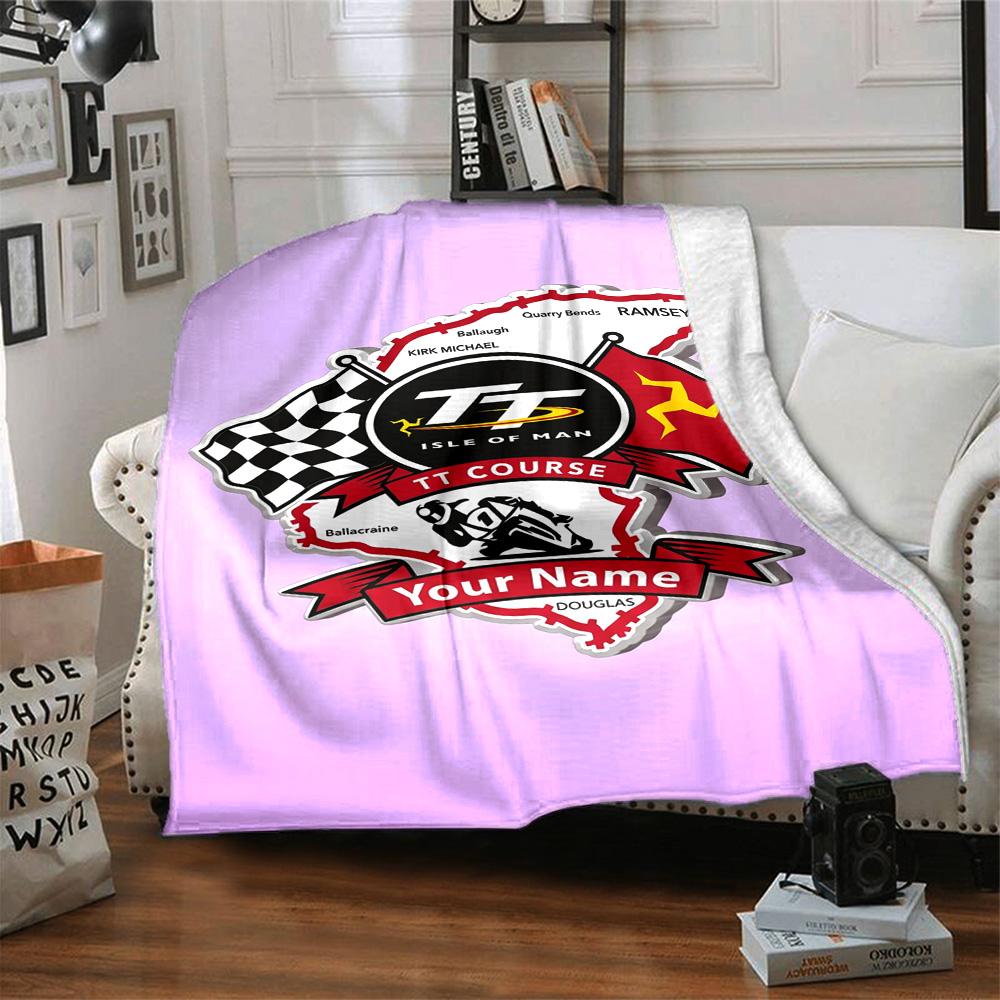 Isle Man Tt Customize Text Blanket Gift Personalized Blanket Warmthful Decor for Bed Living Room Bedding Office Chair Four Seasons Multipurpose