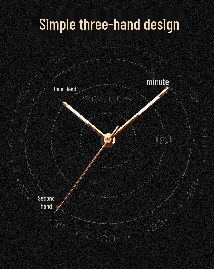 Solon Ультратонкие Автоматические Мужские Водонепроницаемые Часы с Кожаным Ремешком - Простые и Стильные.
