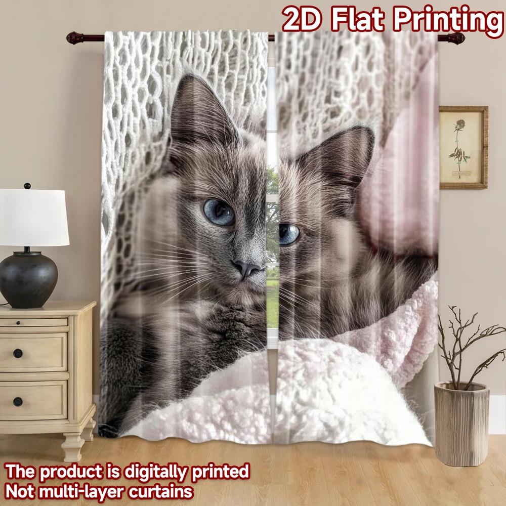 2D плоный Фон для Фотосъемки Фон для Фотосъемки Уютный Синеглазый Кот 100% Полиэстер Семейная Вечеринка Использование для Украшения Спальни