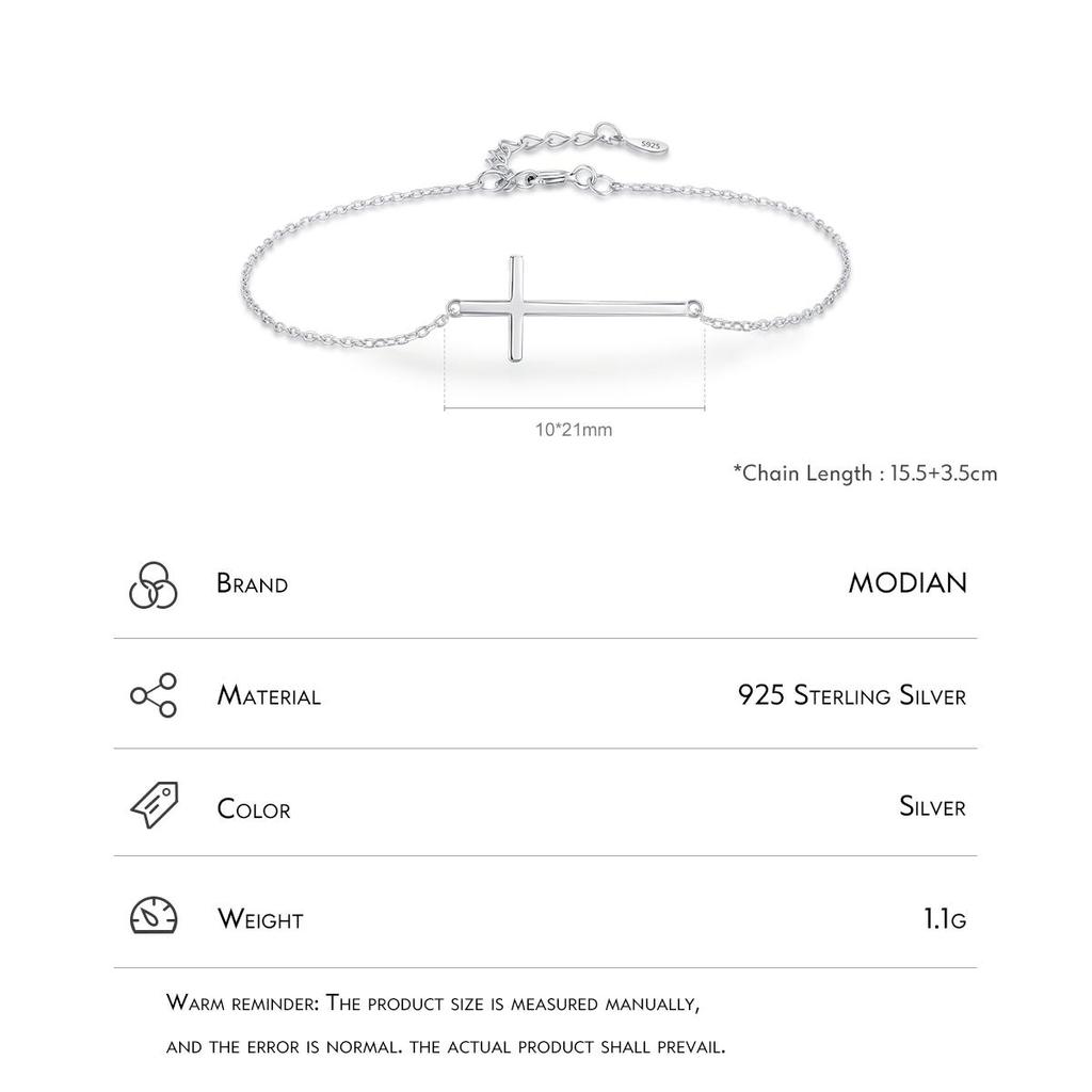MODIAN Классические простые браслеты из стерлингового серебра 925 пробы с крестом, элегантные регулируемые браслеты-цепочки для женщин и девочек, ювелирные аксессуары