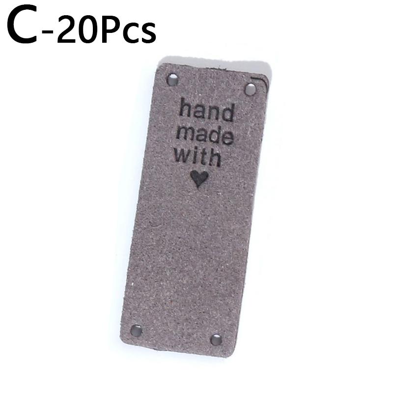 20pcs Handmade With Love For Hat Jeans Bag PU Leather Tags Colorful Sewing Accessories