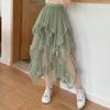 Qooth Women 10 Color Asymmetrical Tulle Ball Gown Skirt Elegant High Waist Fairy Mesh A-line Skirt For Spring Summer QT2126