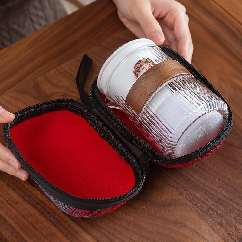 Чайный набор для путешествий на открытом воздухе Quick Cup, переносная сумка, антипригарное стекло, баранина, нефрит, фарфор, набор для кунг-фу, одна кастрюля, три чашки