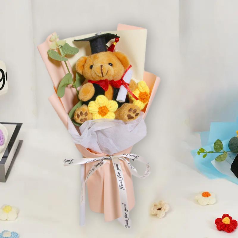 Выпускной сезон вязаный пуховый орнамент бант лента декоративный мультяшный медведь реквизит для фотосессии букет креативный подарок аксессуары