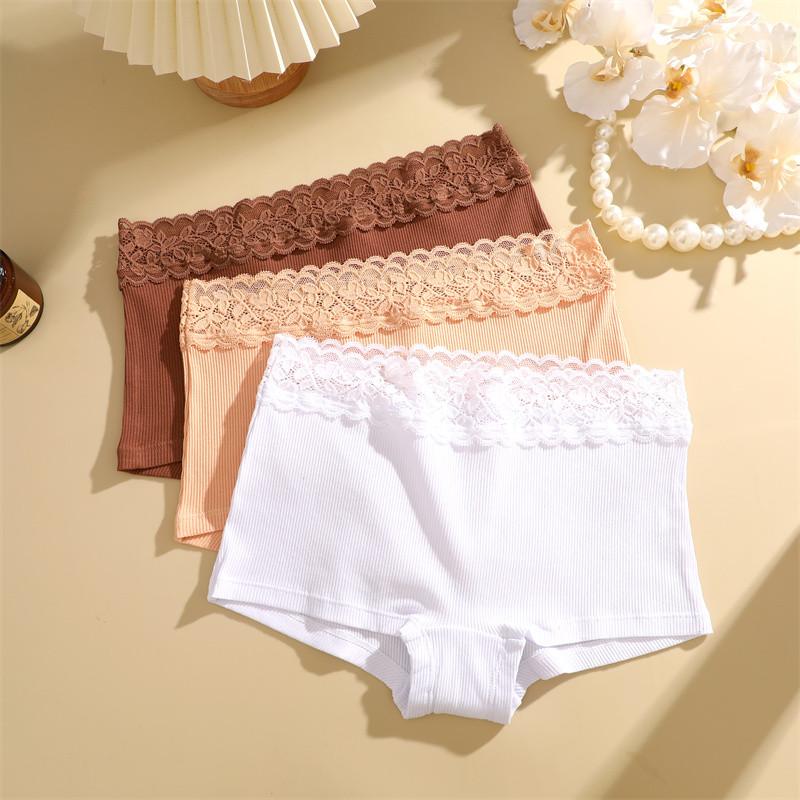FINETOO Boxer Briefs Pure Women Cotton Panty Short Lace Belt Lingerie Soft and Breathable Underwear
