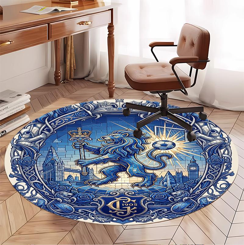 Chelsea Football Club Pattern Round Rug, Indoor/Outdoor Mat, for Picnic, Gameroom, Bedroom, Office, Living Room, Home Decor Carpet, Birthday Gift