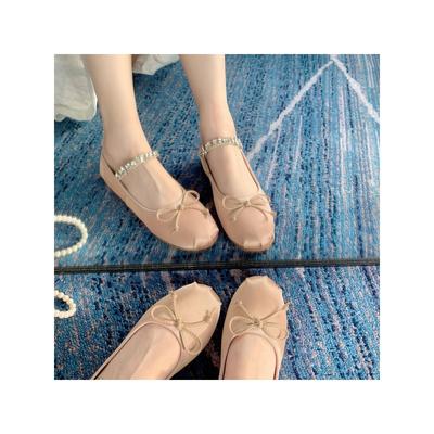 ~ Бриллиантовый ремешок овчина бант одинарная обувь круглый носок балетки Мэри Джейн