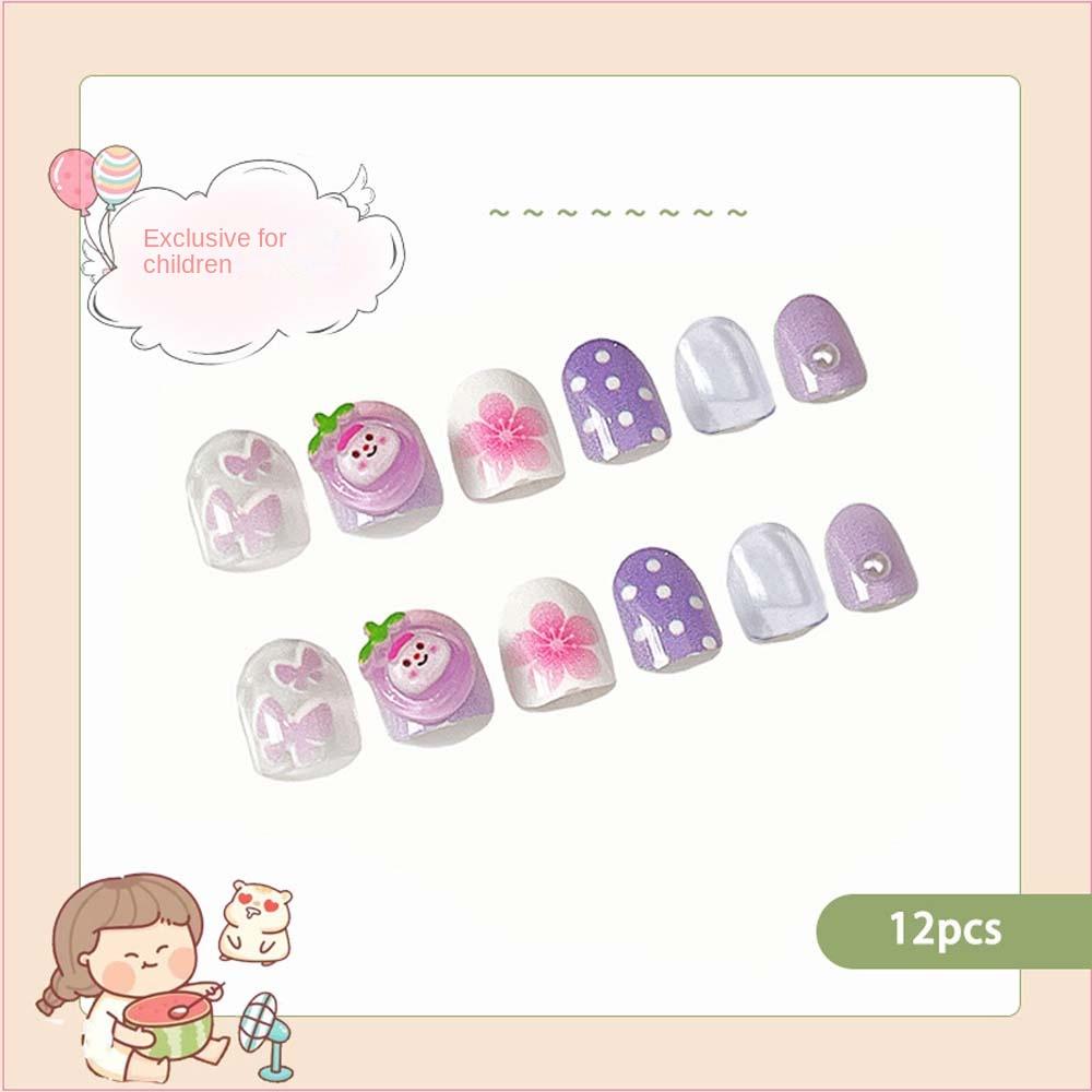 12 шт./набор Цветы Детские Накладные Ногти Сердечко Любви Короткие Квадратные Детские Мультяшные Накладные Ногти Накладные Ногти