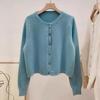 Autumn and Winter Long Sleeve O-neck Sweater Coat Korean Solid Button Short Knitted Cardigan Casual Loose Sweater Jacket 29384
