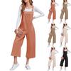 Women's Solid Color Suspenders Loose Button Pocket Cotton And Linen Jumpsuit