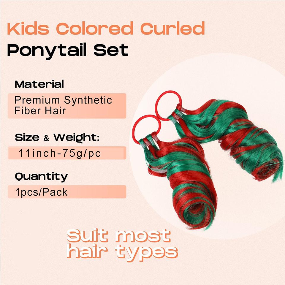 Синтетические красные и зеленые вьющиеся волосы для наращивания хвоста, эластичная резинка для плетения, наращивание волос для хвоста для девочек, вечерние косплей