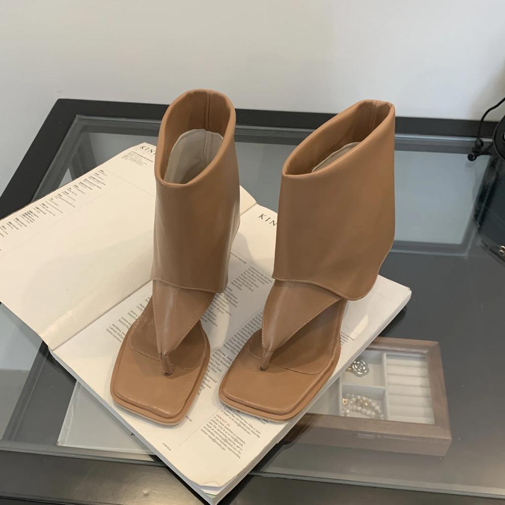 Autumn Fashion Women's Short Boots Fashionable Square Toe Thumb Toe High Heel Ankle Boots Thick Heel Sandals