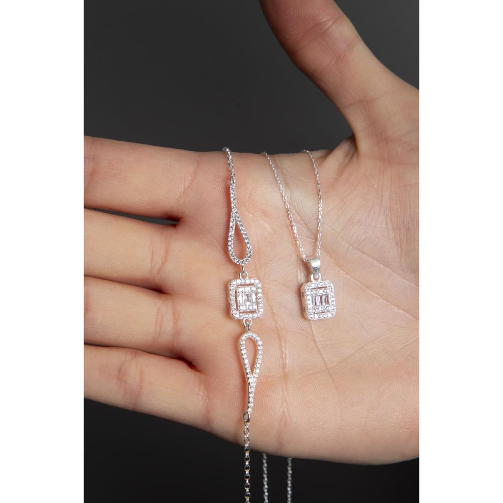 Женский багет Модель 925 Серебряное ожерелье Браслет Набор