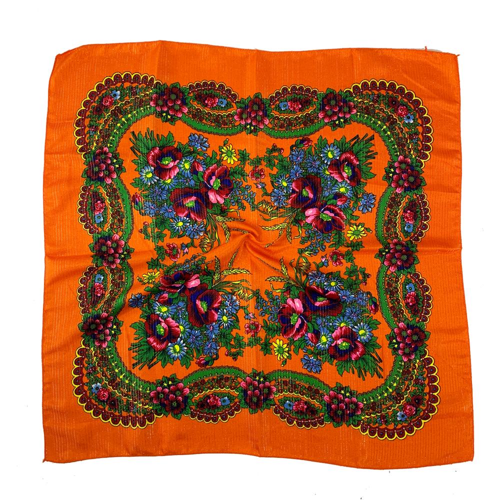 70 см Золотая нить Цветочный принт Русский платок Украинский шаль Бабушка Квадратный бандана Женский головной платок