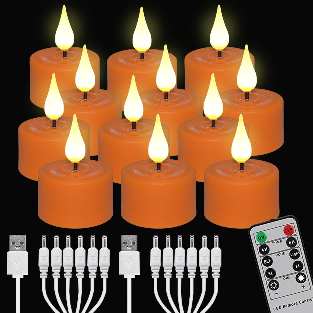 6/12PCS LED Candle Electronic Use Charging Flameless Flicker Tealight Timed Remote Orange Black Candle Wholesale Decorative