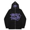 2023 Cross-border New American High Street Hip-Hop National Trend Printed Zipper Sweatshirt Trendy Fashion Versatile Couple Hoodie