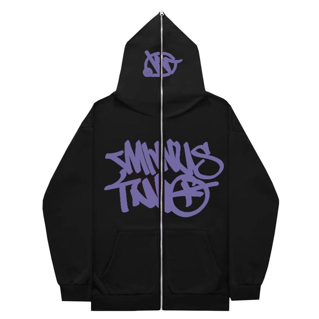 2023 Cross-border New American High Street Hip-Hop National Trend Printed Zipper Sweatshirt Trendy Fashion Versatile Couple Hoodie