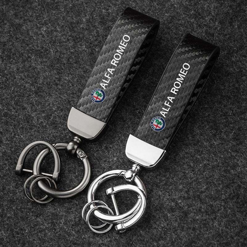 FKZLV1 2026 Hot Sticker High-end Leather Car Logo Key Chain Keyring Accessories For Alfa Romeo 4C 159 166 Spider Giulia 156 147 8C GT 2