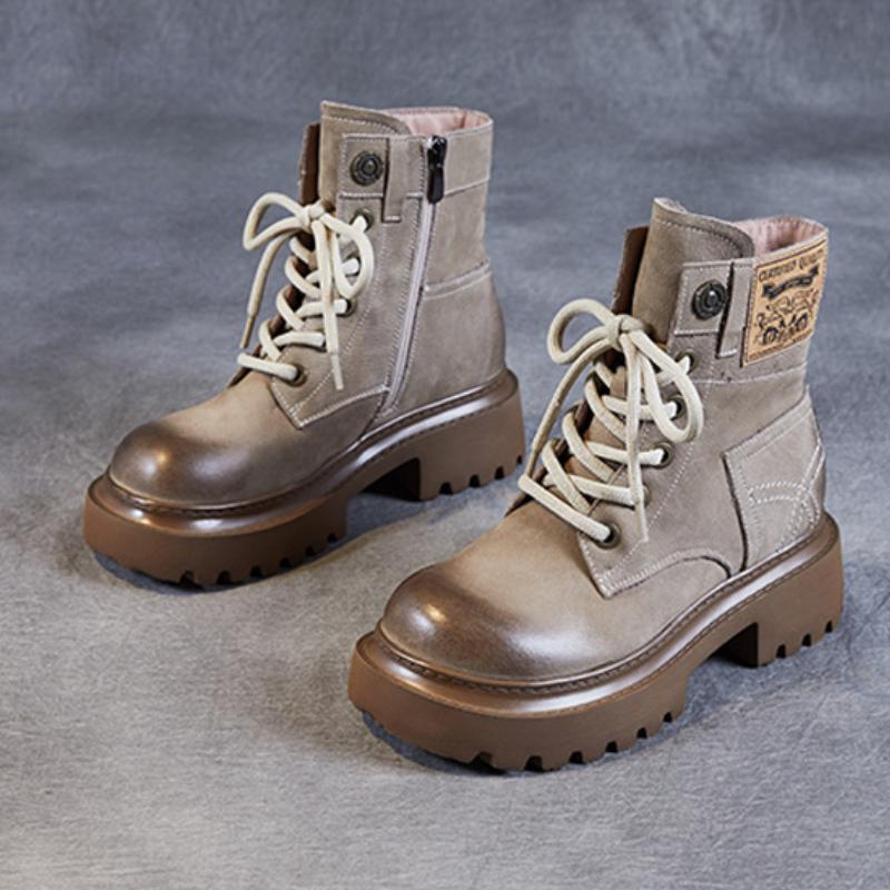 Johnature Ботинки martin из натуральной кожи, женские однотонные туфли в стиле ретро с круглым носком, ботильоны на толстой подошве