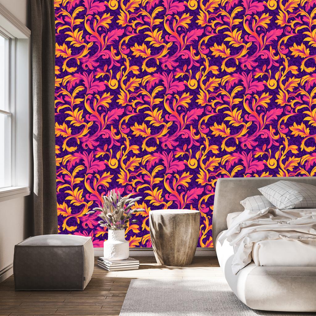 Intricate floral pattern wallpaper in purple and indigo 50x1000