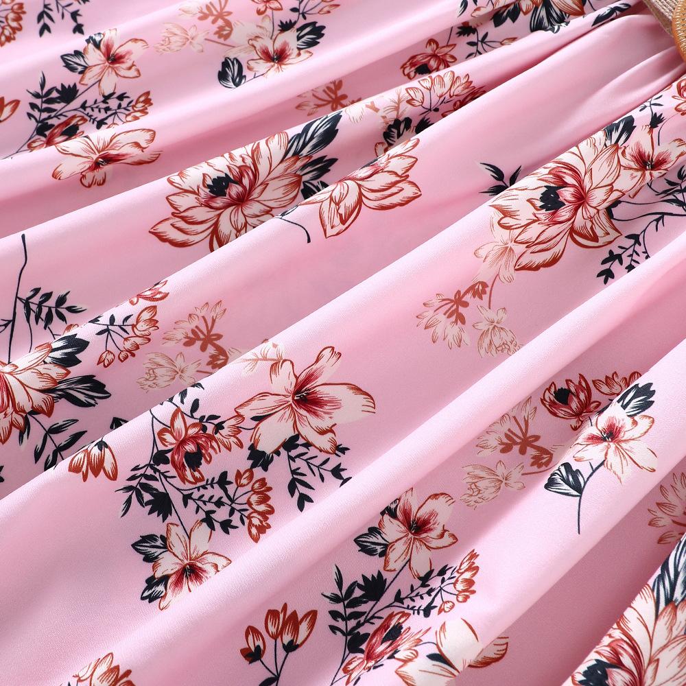 Новое летнее платье для девочек, пышные рукава, платья с цветочным принтом и поясом, детская одежда для 5-12 лет