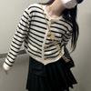 Полосатый круглый вырез вязаный кардиган для женщин осенняя свободная верхняя одежда женский короткий свитер пальто зимние элегантные облегающие винтажные кардиганы куртки 24916