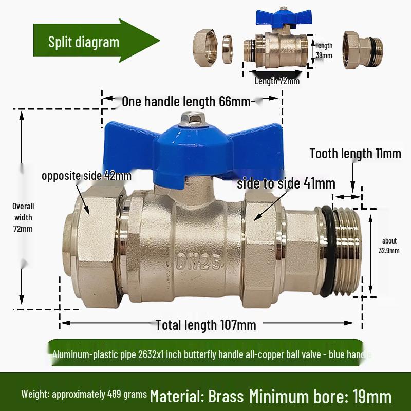 1-Inch Aluminum-Plastic Ball Valve for Underfloor Heating, 32mm External Thread Double Union Manifold.