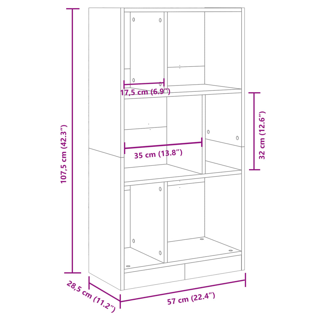 Bookshelf Brown Oak Look 57 x 28.5 x 107.5 cm Engineered Wood