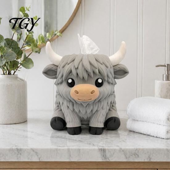 Matte Texture Yak Figurine Holder Simulated Highland Tissue Box, Cute Decorative Paper Dispenser, Waterproof Animal Shape Table Ornament PETG Storage