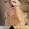 Champagne Gold Sequin Pet Formal Gown Outfit Glitter Tulle Big Bow Tutu Dress Luxury Party Wedding Costume for Small Pets