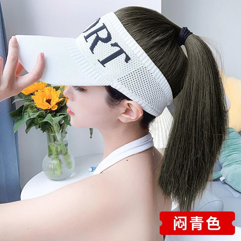 Womens Sport Sun Visor Hat With Long Curly Wig All-in-one Fashion Hairpiece Outdoor Protection