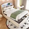 Children's Upholstered Bed 90x200, Velvet Single Bed Multifunctional Bed with Storage with LED and USB Beige