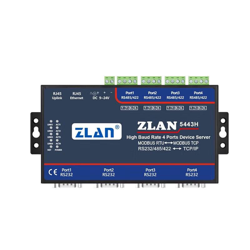Промышленный 4-портовый RS485/232/422 в Ethernet последовательный сервер ZLAN