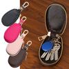 Faux Leather Car Key Case with Hanging Buckle Keyring Chain Portable Remote Key Fob Holder Zipper Bag Protector Pouch Wallet