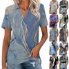 Women's Fashion Short Sleeve T-Shirt Summer V-Neck Lapel Casual Basic Gradient Printed Top