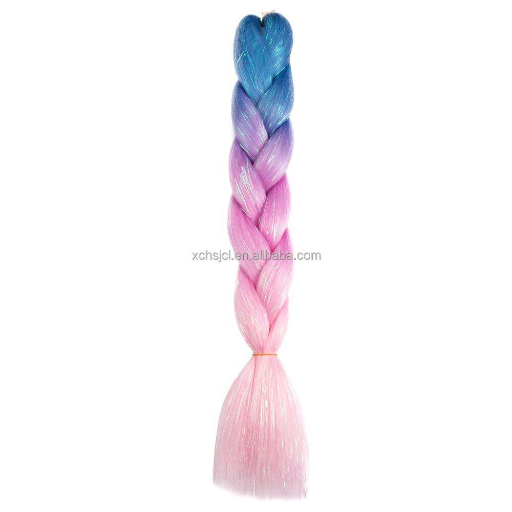 Customized Soft Heat Resistant Fiber Festival Ombre Pure 2 3 4 5 Tone Color Tinsel Glitter Jumbo Braiids