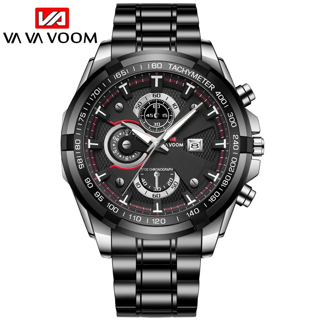 VA VA VOOM Fashion Brand Men Quartz Watch Chronograph Stainless Steel Business Quartz Clock Military Sport Waterproof Watch Man Relogio Masculino
