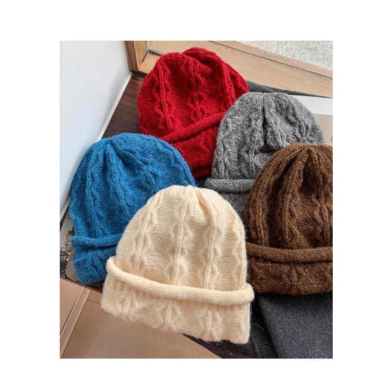 Women S Blue Knit Slouch Hat Winter Warm Thick Beanie Cap