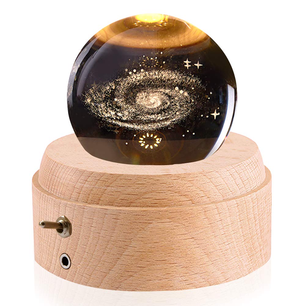 Mozalida Music Snow Moon Crystal Ambient Bedside LED USB Projection Stylish Wooden Home Wedding Graduation Soothing Projection Kimi Wo Nosete Box,