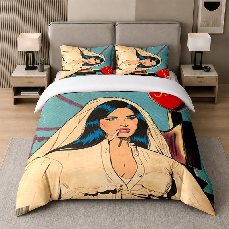 3Pcs Bed Set,Lana Del Rey 1 Duvet Cover and 2 Pillowcases, Printed Bedding Decor For Guest Room