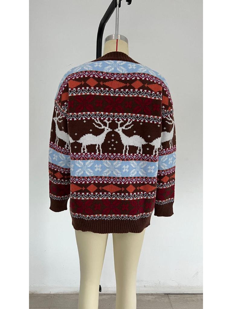 Жаккардовый свитер с европейской и американской рождественской тематикой — женский, свободный крой, круглая горловина, длинный рукав, пять цветов (2022)